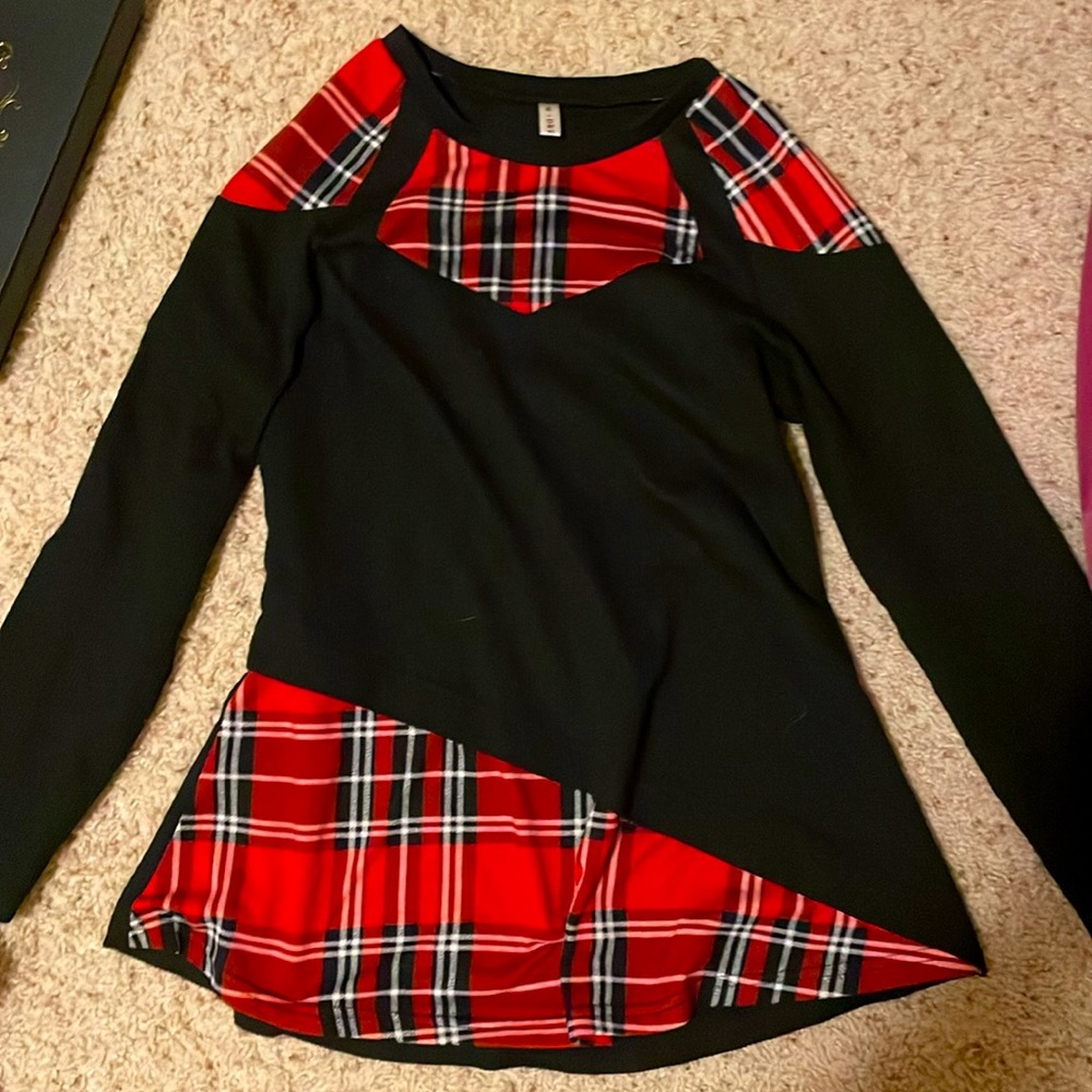 Half-Plaid Long Sleeve Black Shirt!